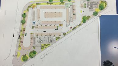 Proposed site layout including road layout (internally) and planting, car parking spaces, etc