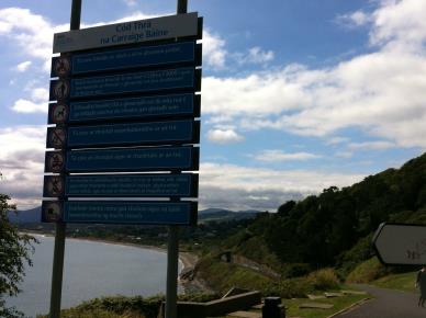 This large blue Beach Bye Law sign obscurs the view of Killiney/Shankill & Bray from the entrance to Whie Rock along Vico Road